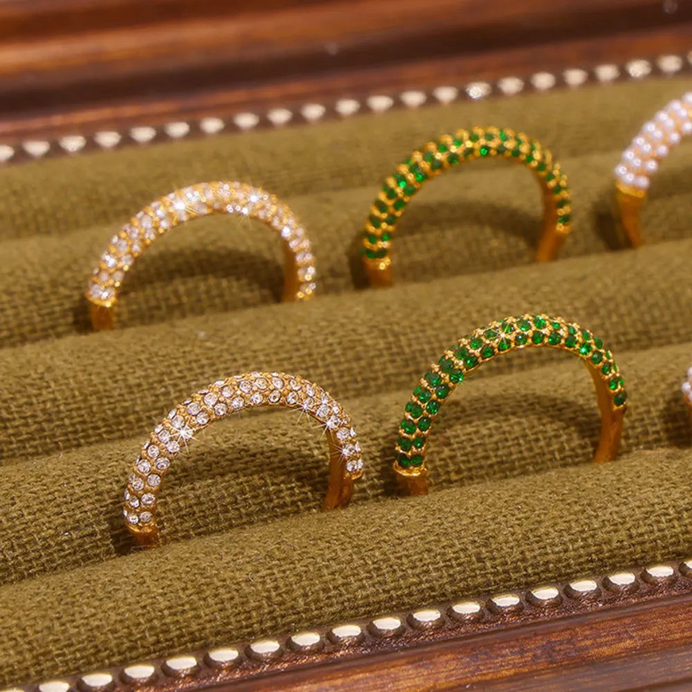 Zircon Light Luxury Ring Stainless Steel PVD Plated Finger Ring Jewelry